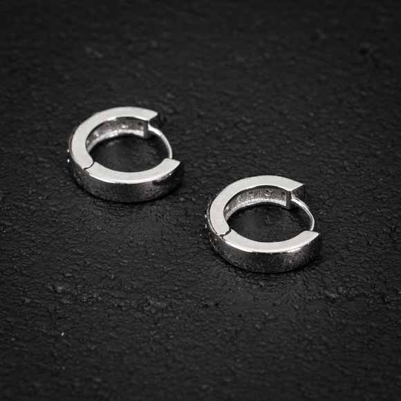 Elegant 925 5A Cz Sterling Silver One Row Men’s Women’s Huggie Hoop Earrings - Picture 4 of 5